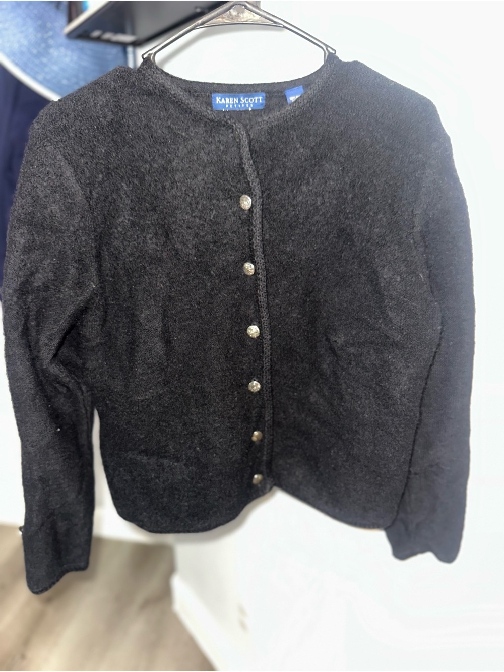 Karen Scott 100% Wool Black Button-Front Women's Sweater